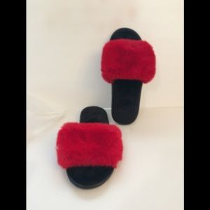 Slip On Red Furry Slippers Size 39-40